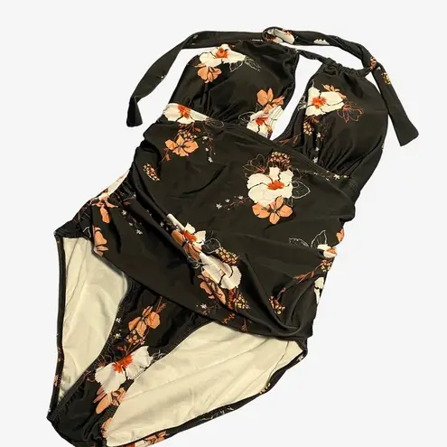 Women's One Piece Swimsuit XL Brown Floral Print