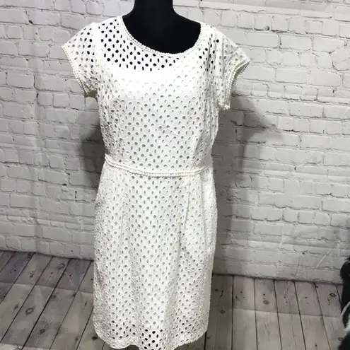 Madison Leigh White Belted Eyelet Sheath Dress Preppy and Chic Sizeb10