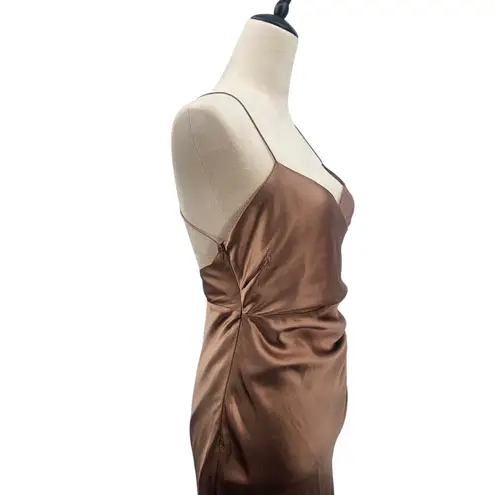The Sei Strappy Gathered Silk Gown Champagne Satin Women's Size 4 Midi Brown - Image 13