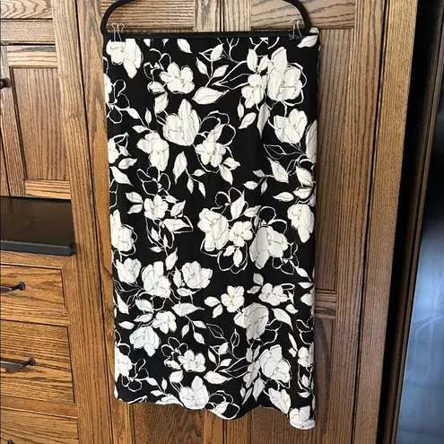 J.Jill  Black White long maxi skirt flowy floral tan neutral minimalist womens XL