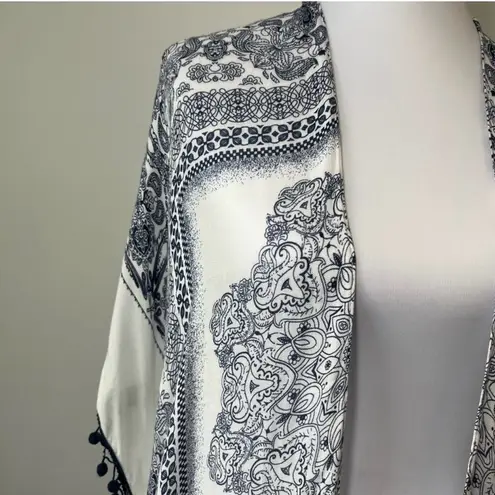 Woven Heart Blue and White Accent kimono / Shawl with Fringe