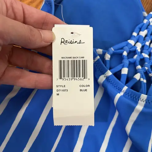 Raisin's Shore Thing Macrame-Back Tankini Swim Top White Blue Juniors M NWT