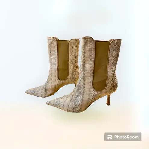 Manolo Blahnik TAN SNAKESKIN ANKLE BOOTS