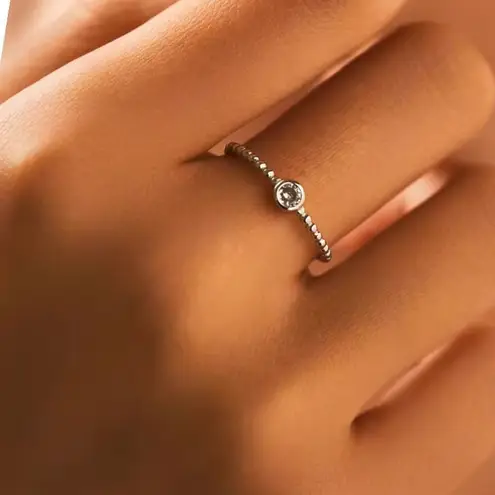 Boutique SALE 14k Platinum Beaded Bezel Diamond Ring, GRA Certificate