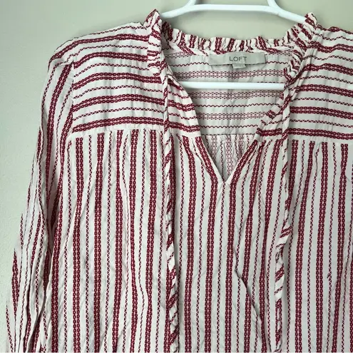 Loft  Women’s White Red Long Sleeve Business Casual Top Size  XS