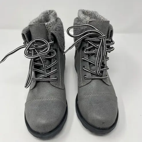 White Mountain Sandro Combat Boots 5 Light Gray Faux Leather Lace Up Lined