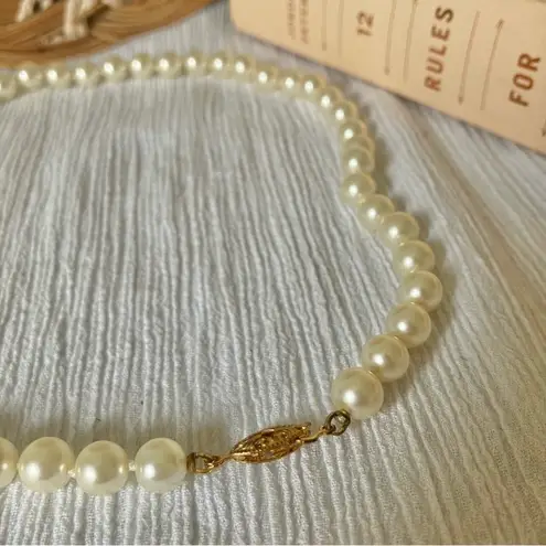 American Vintage Vintage “Imelda” White Pearl Necklace 18.5” Gold Marquis Fishhook Clasp Classic