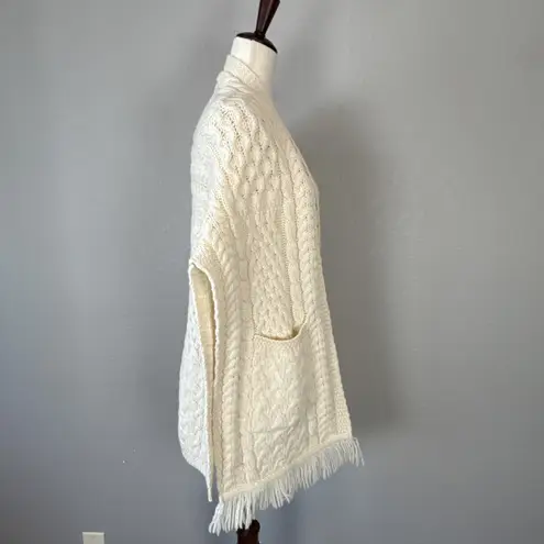 Aran Craft Irish Cable Knit Pocket Shawl Poncho Sweater OS Ivory Merino Wool Size undefined
