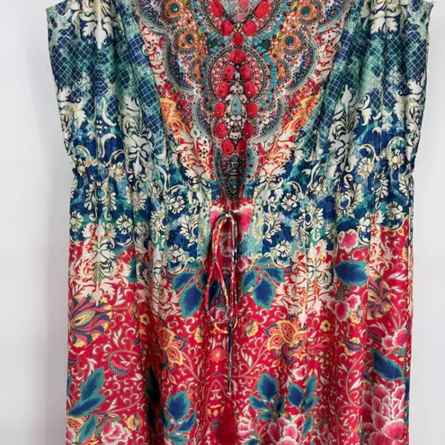 Avenue High Low Beachy Maxi Dress Womens 14/16 Pink Blue Beaded Tassels