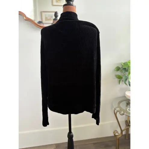 Lisa International Womens Black Faux Fur Front Zip Up Cardigan Sweater M Size M