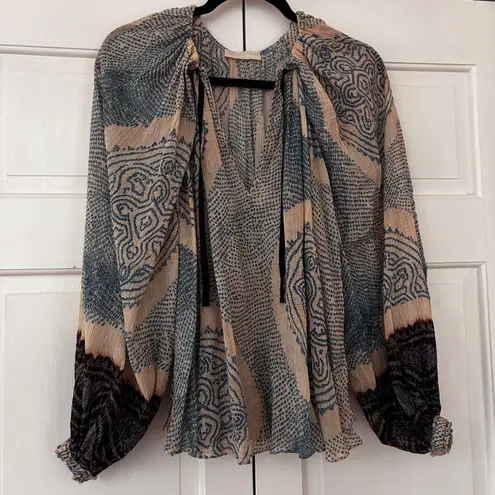 Ulla Johnson Pauline Printed Silk Chiffon Blouse Moonstone Blouse Size 2 Peasant