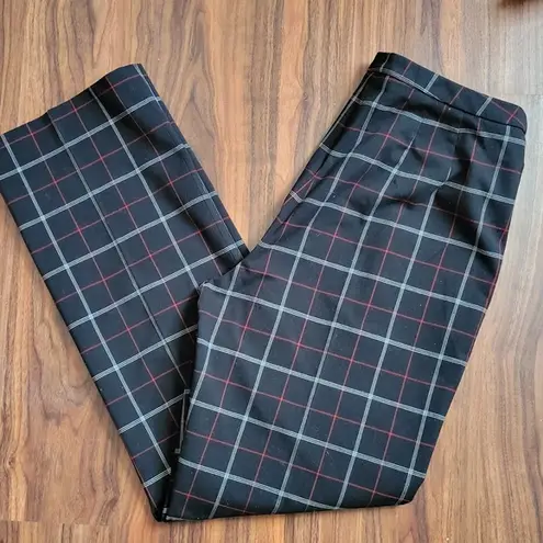 Apostrophe red black windowpane straight leg trousers size 8