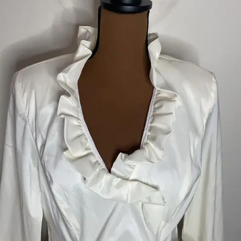 XScape ivory ruffled special occasion top with rhinestone button buckle size 12