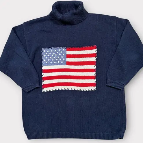 Vintage Jacque & Koko Together Navy American Flag Sweater Turtle Neck sz 18/20 Blue