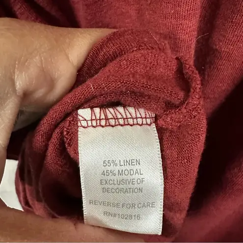 Garnet Hill Women Sz S Linen Blend Embroidered Square Neck Flutter Sleeve Top