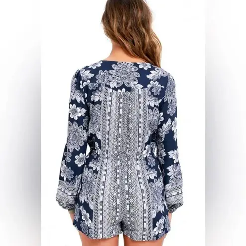 Lulu's Flower Power Play Navy Blue Print Romper