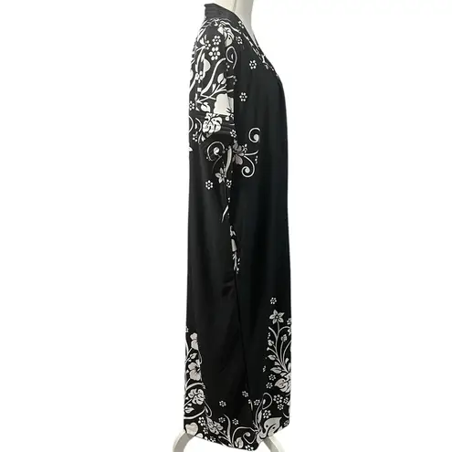 Anthony Richards Black White Floral Hawaiian SS 1/2 Zip Robe Loungewear Medium