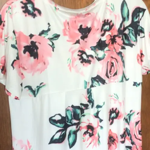 Womens Huskary Multi Floral V neck soft Maxi lounge Dress sz medium White