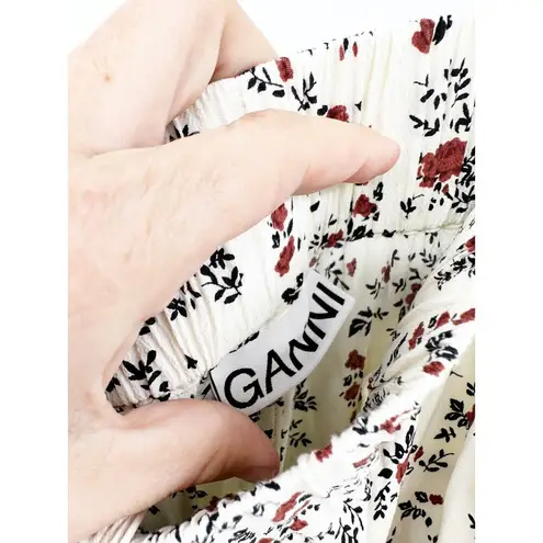 Ganni Floral-Print Crepe De Chine Straight-Leg Pants 32 NWT