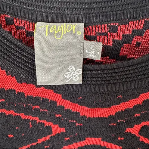 Taylor Fit and Flare Black and Red Geometric Long Sleeve Sweater Dress Size L Size L