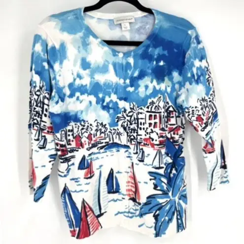 Christopher & Banks Christopher & Banks Women's Sailboat Beach Cardigan Sweater Blue Medium Coastal
