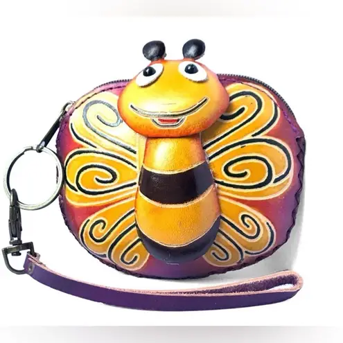 Genuine Leather Bumble Bee Wristlet Orange