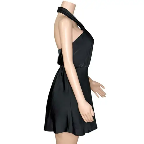 BHLDN Ruby High Shine Satin Halter Mini Dress, Black, Small
