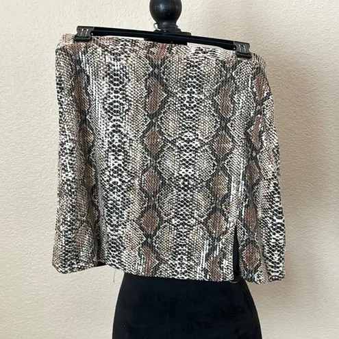 New Sequin Animal Print Skirt with front split Black Size M