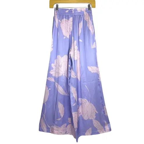 Christy Lynn Floral Silk Wide Leg Pants XS Blue Pink Purple Pockets Boho Beach