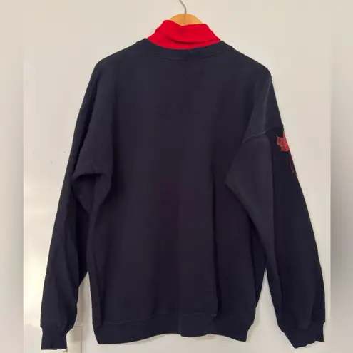 VTG AU Sportswear Black Turtleneck Sweatshirt L Retro Fall Autumn Leaves Print Size L