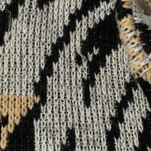 Vintage Black Beige Metallic Leaf Sweater Abstract Knit Metallic Thread USA Size L