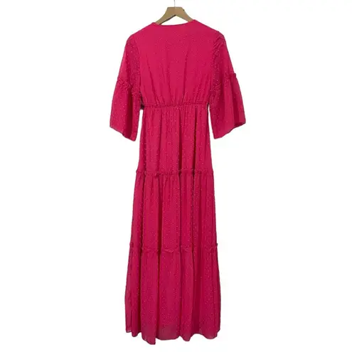 Faeriesty Swiss Dot Surplice Neck Flounce Sleeve Ruffle Hem Dress