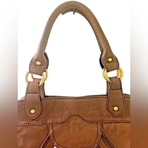 Valentino Garavani 1990s Brown Pleated Leather Shoulder Bag Tote Brass Hardware