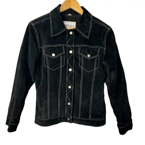 Amy Byer Vintage California Black Suede Leather Button Jacket Women Size Large
