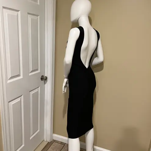 Bandage Backless Midi Dress Open Back Slim Fit Crew Neck Dress Party Dress Casual Dress Black