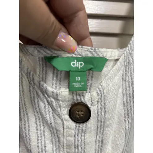 Dip White/Blue Striped Ruffle Straps Button Down Linen Maxi Sundress Size 10 White