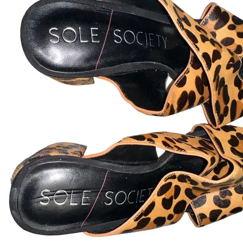 Sole Society Ganezah Leopard Print Real Cow Hair Fur Criss-Cross Heel Sandal 9.5