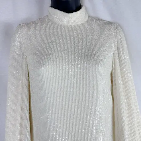 Alexis  Lunia Ivory Cream Sequined Shift Mini Mock Neck Long Sleeve Dress Size XS