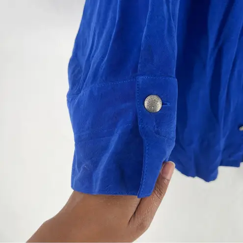 Tianello Plus TENCEL Taipei Blouse Button Front Garment Dyed Cobalt Blue 2X