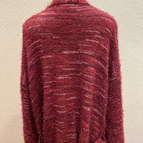 Knox Rose  Belted Tie Front Fuzzy Eyelash Burgundy Cardigan