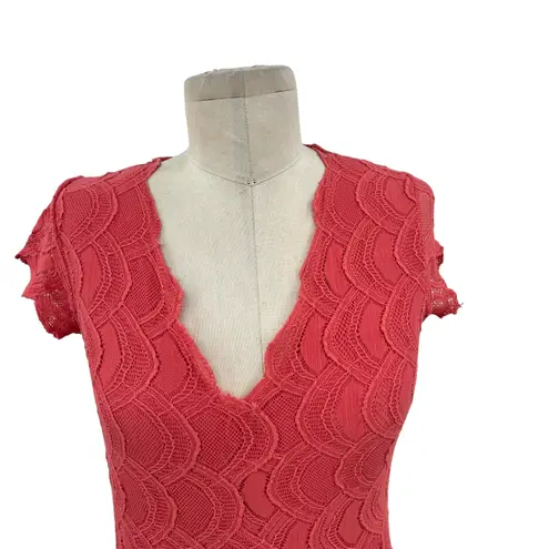 Nightcap Victorian Deep V Pencil Dress Body Mini Lace Dusty Coral Size 1 XS