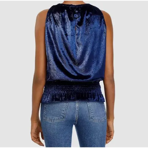 Ramy Brook  Womens Blue Velvet Sleeveless Shimmer Pullover Blouse Top Size L $295