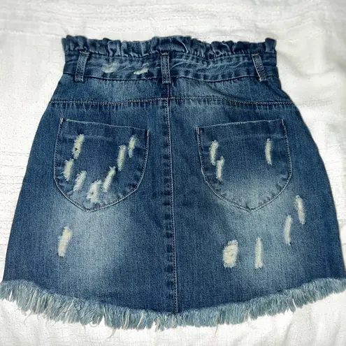 NanaMacs Mini Distressed Ruffle Band Denim Skirt