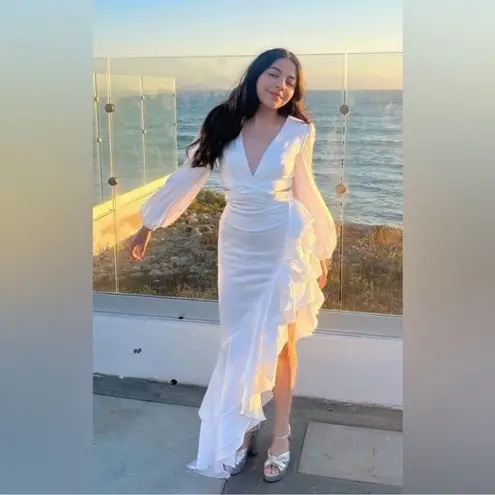 Mac Duggal 49524 Womens White Cut Out Asymmetrical Ruffled Gown Dress