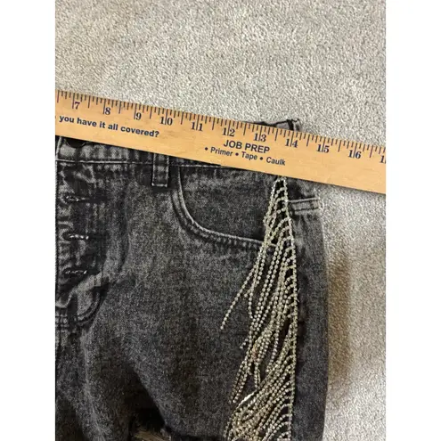 savannah jane rhinestone fringe shorts Black Button Fly NWT distressed Size M