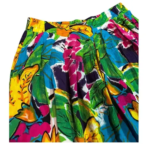 Vintage Retro tropical colourful midi skirt elastic waist & pockets size medium Green