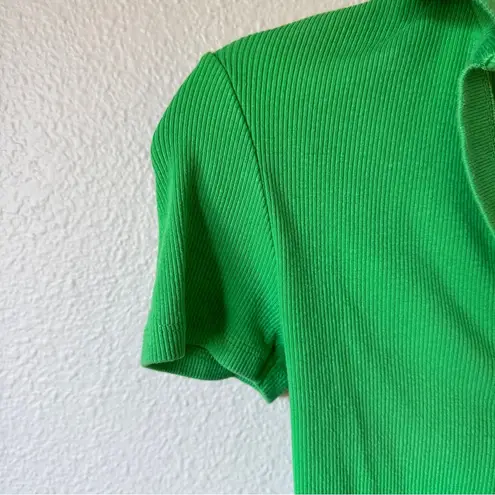 ZARA  Kelly Green Cropped Polo Shirt Womens S Summer Beachy Casual Short Sleeve