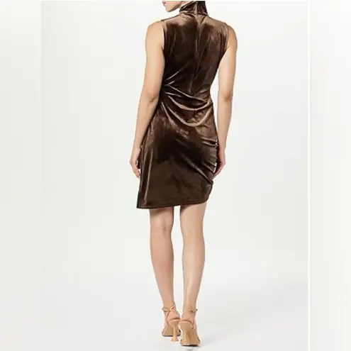 NWT THE DROP Fabia Ruched Velvet Mockneck Mini Dress in Coffee Bean