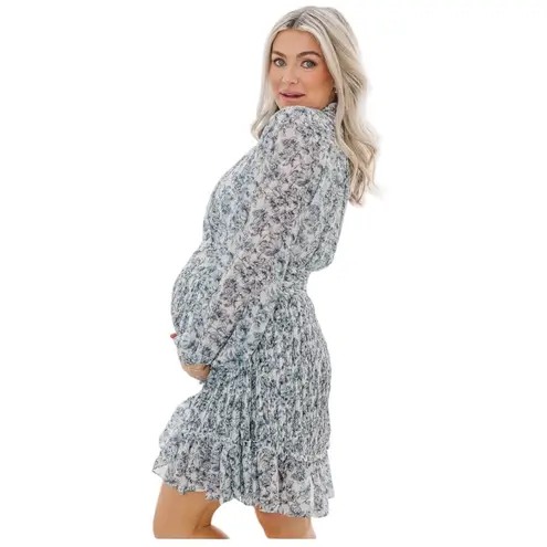 Ivy city co brynley dress, blue white floral print button down pleated ruffle Size M