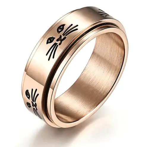 Rose Gold Kitty Cat Anxiety Fidget Spinner Ring Pink Size 6